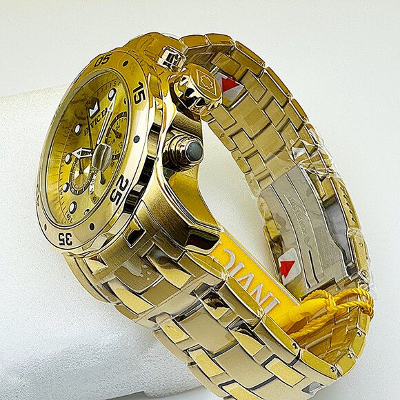 Invicta Men's 48mm PRO DIVER Scuba Chronograph Gold Dial 18K Gold Plated Watch - Picture 9 of 9